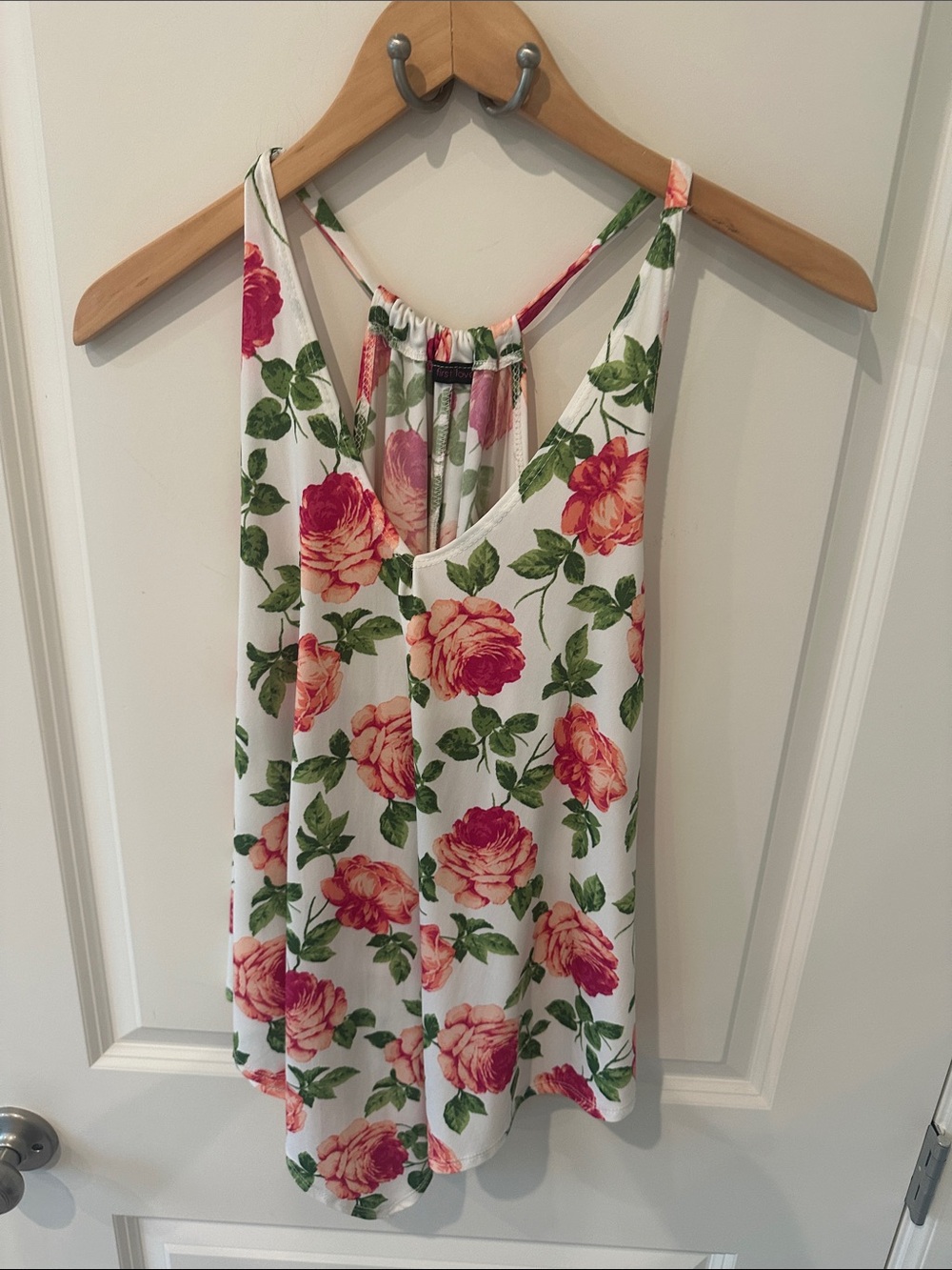 First Love White Floral Racerback Camisole with Pink Roses